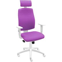 Silla De Oficina Ergonómica Job Blanca Con Cabezal Y Reposabrazos - Tapizado Frambuesa