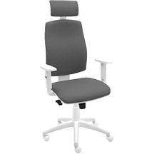 Silla De Oficina Ergonómica Job Blanca Con Cabezal Y Reposabrazos - Tapizado Gris