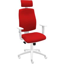 Silla De Oficina Ergonómica Job Blanca Con Cabezal Y Reposabrazos - Tapizado Rojo