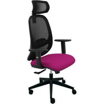 Silla De Oficina Andy Negra Con Cabezal Y Reposabrazos - Tapizado Magenta