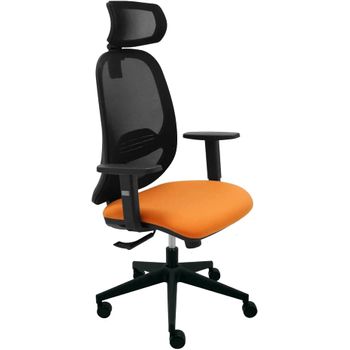 Silla De Oficina Andy Negra Con Cabezal Y Reposabrazos - Tapizado Naranja