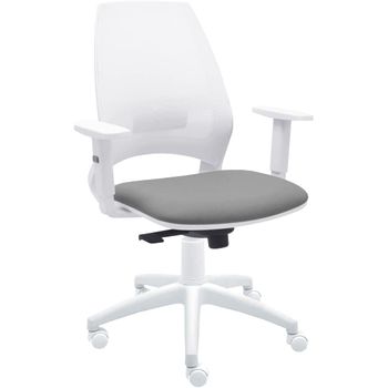 Silla De Oficina Ergonómica 4u Blanca Con Reposabrazos - Malla Blanca. Tapizado Gris