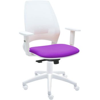 Silla De Oficina Ergonómica 4u Blanca Con Reposabrazos - Malla Blanca. Tapizado Morado