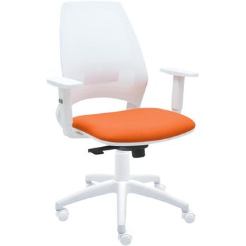 Silla De Oficina Ergonómica 4u Blanca Con Reposabrazos - Malla Blanca. Tapizado Naranja