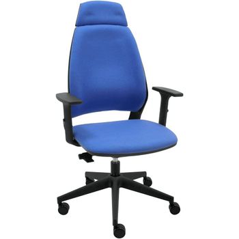 Silla De Oficina Ergonómica 4u Tapizada Con Cabezal Y Reposabrazos - Tapizado Azul Claro