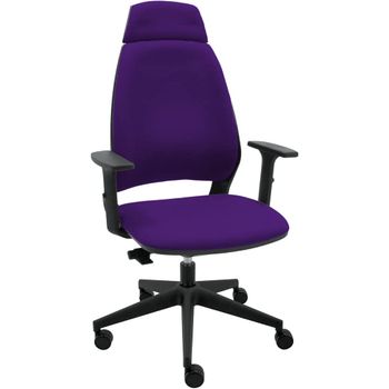 Silla De Oficina Ergonómica 4u Tapizada Con Cabezal Y Reposabrazos - Tapizado Berenjena