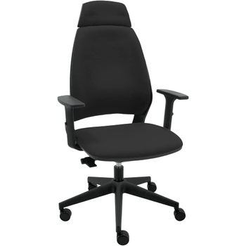 Silla De Oficina Ergonómica 4u Tapizada Con Cabezal Y Reposabrazos - Tapizado Negro