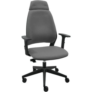 Silla De Oficina Ergonómica 4u Tapizada Con Cabezal Y Reposabrazos - Tapizado Gris