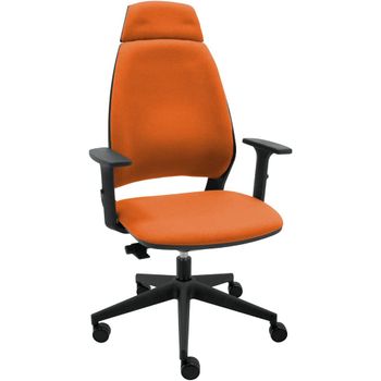 Silla De Oficina Ergonómica 4u Tapizada Con Cabezal Y Reposabrazos - Tapizado Naranja