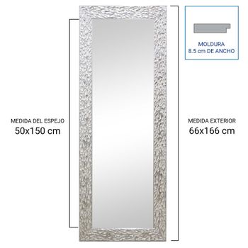 Espejo Rectangular 66x166 Cm Exterior Ref. 1038 Plata Moldura 8,5 Cm