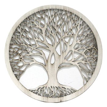 Cuadro Árbol De La Vida En Madera Calada Ref.silueta M55 60x60 Cm- Blanco Reflejos Marrón