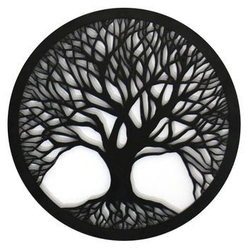 Cuadro Árbol De La Vida En Madera Calada Ref.silueta M55 30x30 Cm- Negro