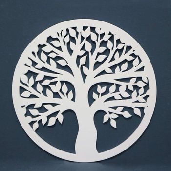 Cuadro Árbol De La Vida En Madera Calada Ref.silueta M57 40x40 Cm- Blanco