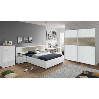 Pack Dormitorio Completo Con Armario En Color Roble Y Blanco