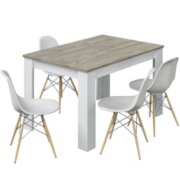 Pack De Mesa En Color Roble Alaska Y Blanco Artik Con 4 Sillas