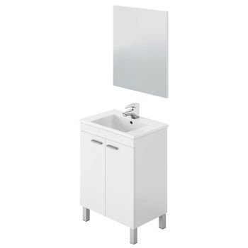 Mueble De Baño Con 2 Puertas En Blanco Brillo Con Espejo Y Lavamanos De Ppmma