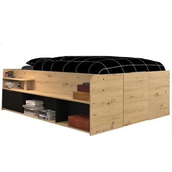 Cama Alta Melamina Miroytengo 135/140x193/200 Cm - Roble Y Negro