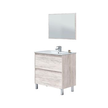 Mueble De Baño Dakota Espejo Y Lavamanos Cerámico Blanco Velho