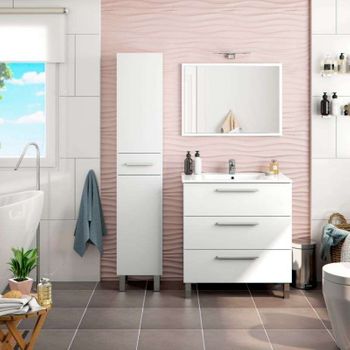 Miroytengo Pack Muebles baño Plutón diseño Moderno (Mueble  Baño+Espejo+Columna+Lavabo Cerámica)