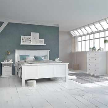 Pack Dormitorio Con Cama Con 4 Cajones, Cabecero Con 2 Mesitas De Noche Y  Cómoda, Blanco Y Natural - Gia 3 con Ofertas en Carrefour