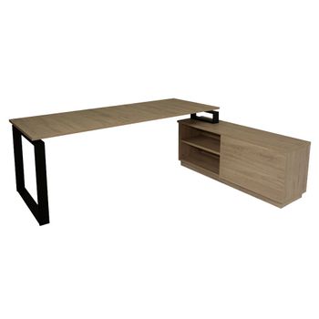 Mesa Escritorio Y Mueble Auxiliar Estructura Metálica Negra 75x180x80cm Roble Ofilike