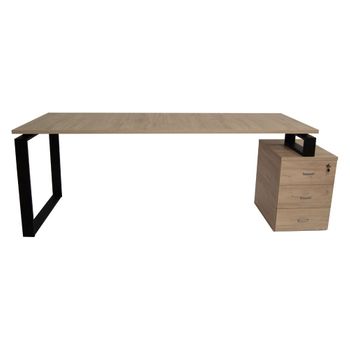 Mesa Escritorio Con Cajonera Estructura Metálica Negra 75x180x80cm Roble Ofilike