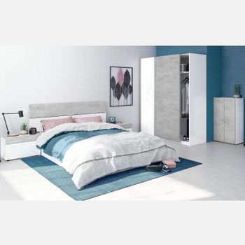 Pack Dormitorio Melamina Miroytengo - Blanco Artik Y Cemento