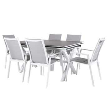 Conjunto De Muebles Para Jardín, Mesa Extensible 160/220 Y 6 Sillones  Apilables, Aluminio Color Antracita Y Cristal Color Taupé, con Ofertas en  Carrefour