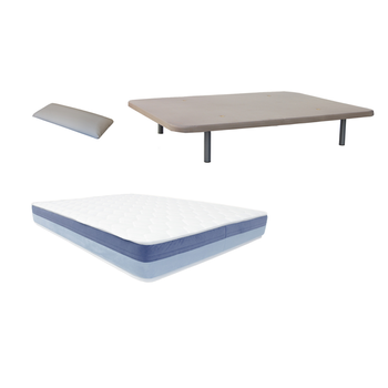 Pack Base Tapizada (patas Incluidas)+colchon Hr Basic Blue Visco+ Almohada De Regalo 90x190