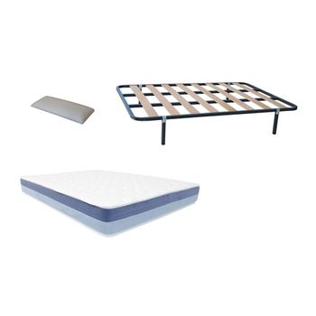 Pack Somier Eco Oferta(patas Incluidas)+colchon Hr Basic Blue Visco+ Almohada De Regalo 90x190