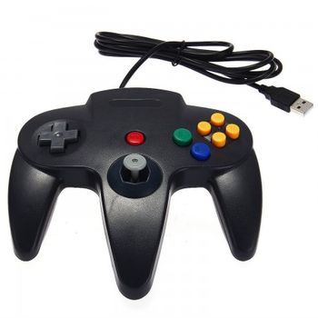 Mando Pad Compatible Negro Con Cable Usb Tipo Nintendo 64 N64 Para Pc O Mac