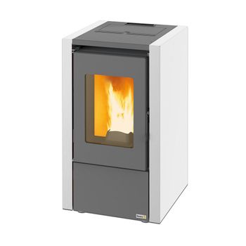 Estufa De Pellet Terra Baeza Blanco De Hierro Fundido  De 7 Kw