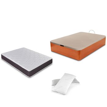 Pack Colchon + Canape Abatible Descansin, 135 x 190, Cerezo, Maxima  Comodidad, Gran Almacenaje