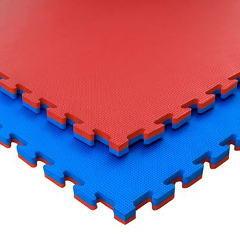 Jowy 3 Piezaa (3m2) Tatami Puzzle Esterilla Goma Espuma | Tatami Suelo Para Gimnasio Ideal Artes Marciales 1m X 1m X 2cm Rojo/azul