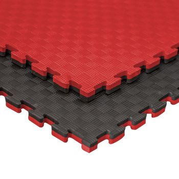 Jowy 2 Piezas (2m² ) Tatami Puzzle Esterilla Goma Espuma | Tatami Suelo Para Gimnasio Ideal Artes Marciales 1m X 1m X 2,5cm Superficie 5 Líneas Negrp/rojo