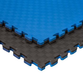 Jowy 2 Piezas (2m² ) Tatami Puzzle Esterilla Goma Espuma | Tatami Suelo Para Gimnasio Ideal Artes Marciales 1m X 1m X 2,5cm Superficie 5 Líneas Negro/azul