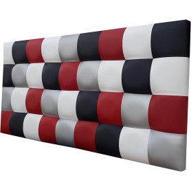 Cabecero De Cama 90, Tapizado En Polipiel Kansas Patchwork Negro-rojo-plata-blanco, Cama Juvenil, 90x70 Cm