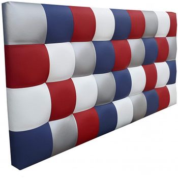 Cabecero De Cama 180, Tapizado En Polipiel Kansas Patchwork Azul-rojo-plata-blanco, Cama Juvenil, 180x70 Cm