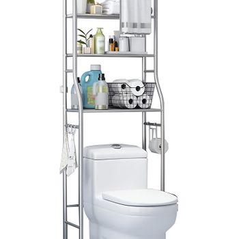 Estantería De Baño Sobre Inodoro De 3 Niveles 47x25x160cm, Cómoda De Baño Blanca Multiuso