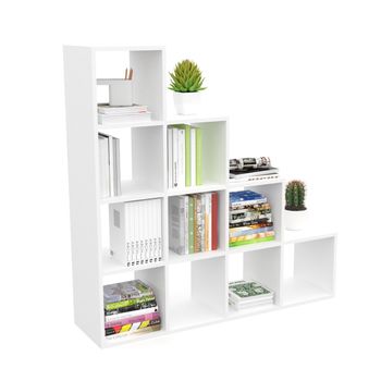 Estantería Librería Decoración,10 Cubos En Forma De Escalera, 110 X 110 X 29 Cm Blanco Dormidán