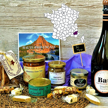 Cesta Regalo Gourmet Con Vino. Productos Franceses Delicatessen, Patés, Conservas, Platos, Dulces