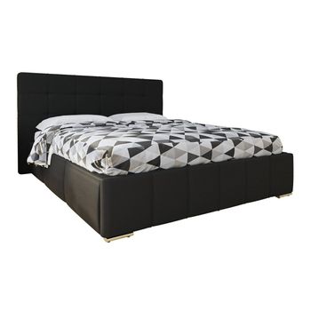 Cama Florence 100, Doble, Negro, Cuero Ecológico, Somieres, 158x216x105cm