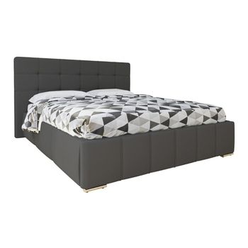 Cama Florence 100, Doble, Gris, Cuero Ecológico, Somieres, 158x216x105cm