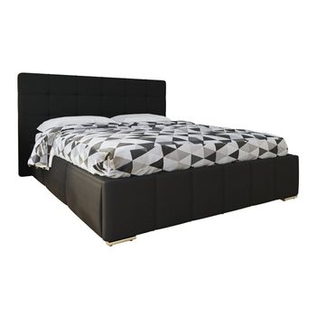 Cama Florence 100, Doble, Negro, Cuero Ecológico, Somieres, 178x216x105cm