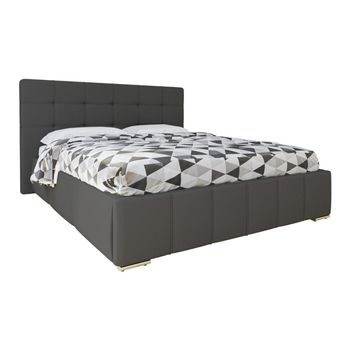 Cama Florence 100, Doble, Gris, Cuero Ecológico, Somieres, 178x216x105cm