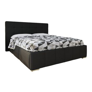 Cama Florence 100, Doble, Negro, Cuero Ecológico, Somieres, 198x216x105cm