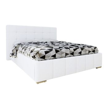 Cama Florence 101, Doble, Blanco, Cuero Ecológico, Somieres, 158x216x105cm