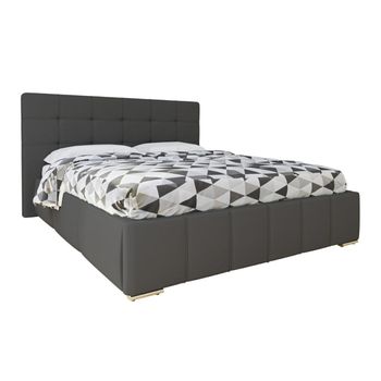 Cama Florence 101, Doble, Gris, Cuero Ecológico, Somieres, 158x216x105cm