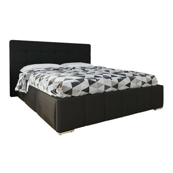 Cama Florence 101, Doble, Negro, Cuero Ecológico, Somieres, 178x216x105cm