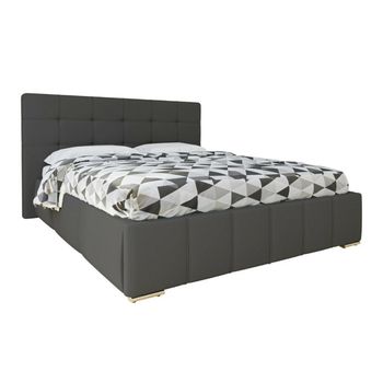 Cama Florence 101, Doble, Gris, Cuero Ecológico, Somieres, 198x216x105cm